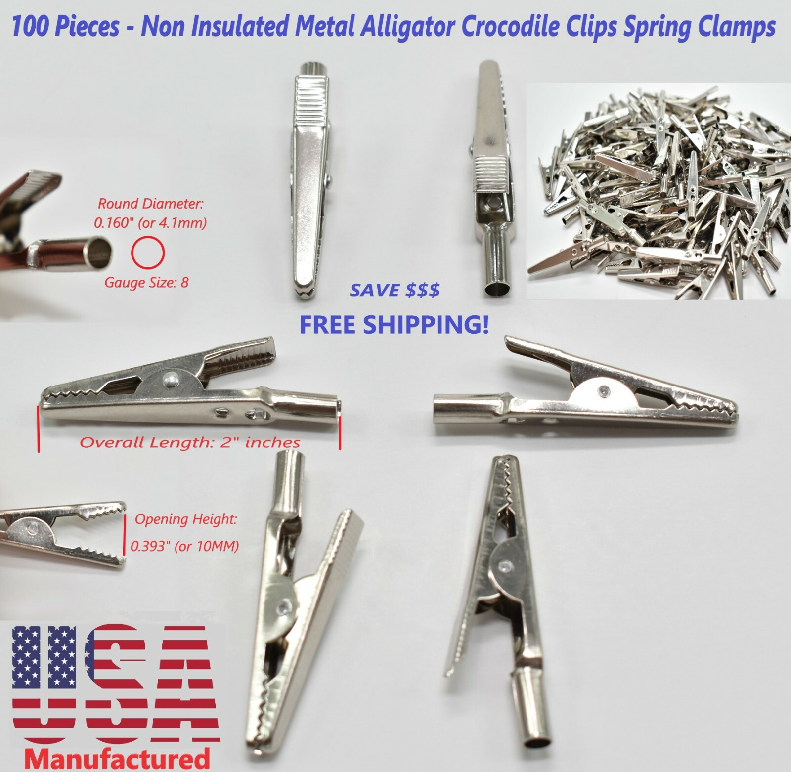 100 pieces - Alligator Clips - Testing Holding Crocodile Clamps Non Insulated
