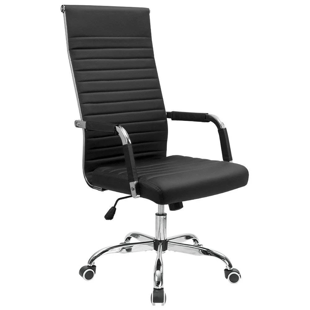 Ribbed Office Chair High Back PU Leather Executive Adjustable Swivel Black
