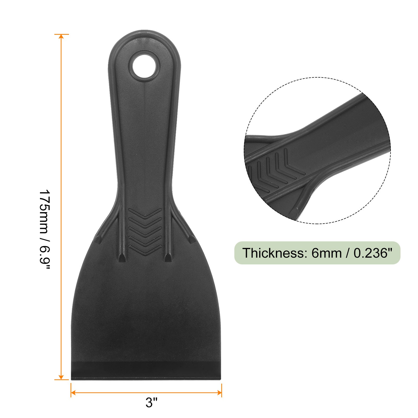 5pcs Putty Scraper 3" Width 6mm Thin Flexible Plastic Putty Knife Black