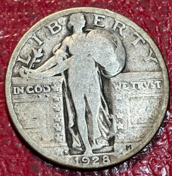 A NICE VINTAGE 1928 S LIBERTY STANDING SILVER QUARTER-APR344