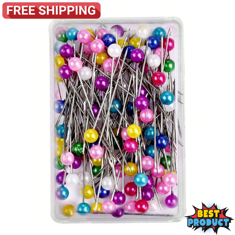100/200X Assorted Color Sewing Faux Pearl Round Head W/ Pin Cushion Corsage Pins