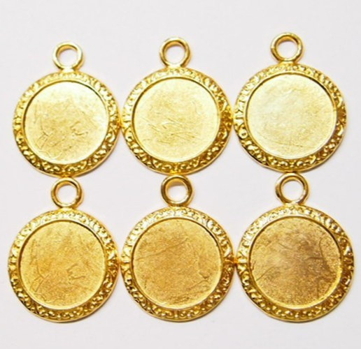 6 of 20mm Round Shiny Gold Victorian Scroll Edge Pendant Settings 34x27mm