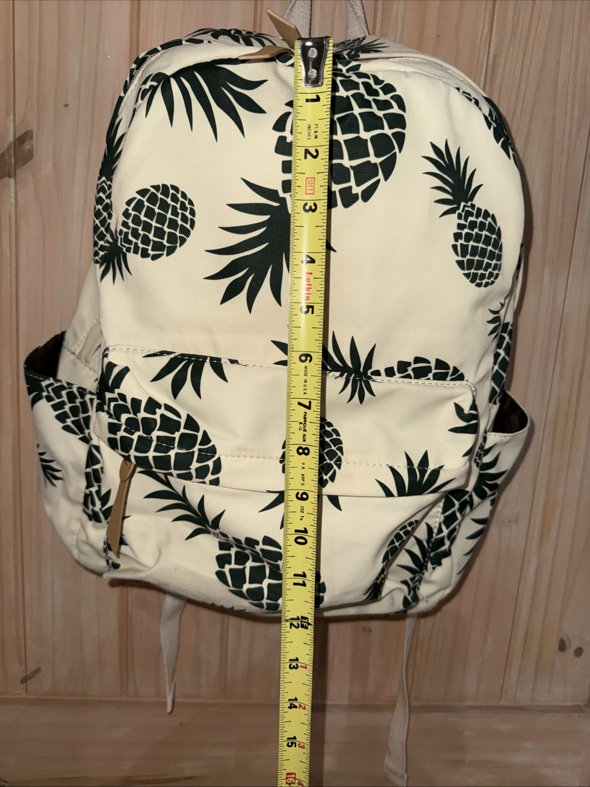 Pineapple Backpack 16" Cream Green Tropical Print Teen Women School Bag