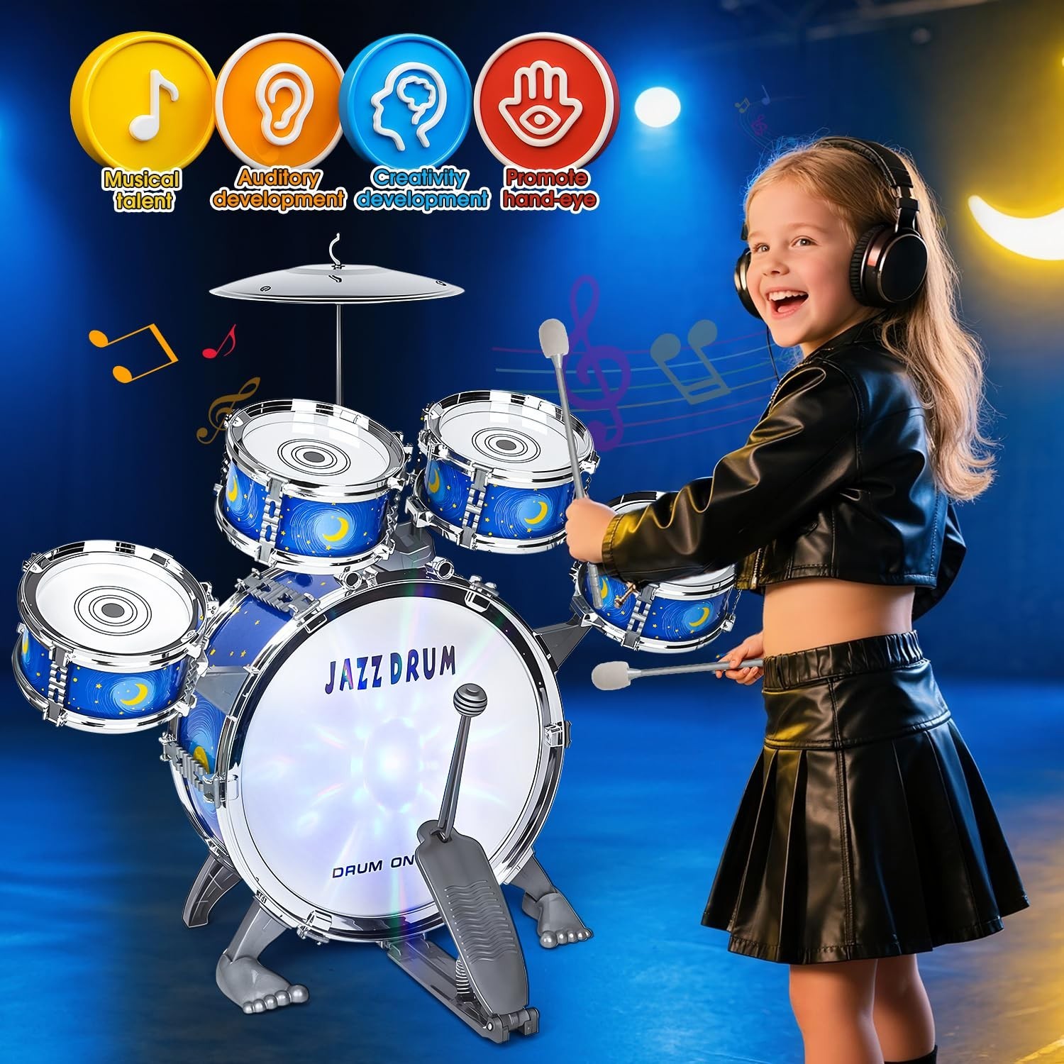 Kids Drum Set for Toddlers Ages 2-5 - Musical Toy with Stool, Perfect Birthda...