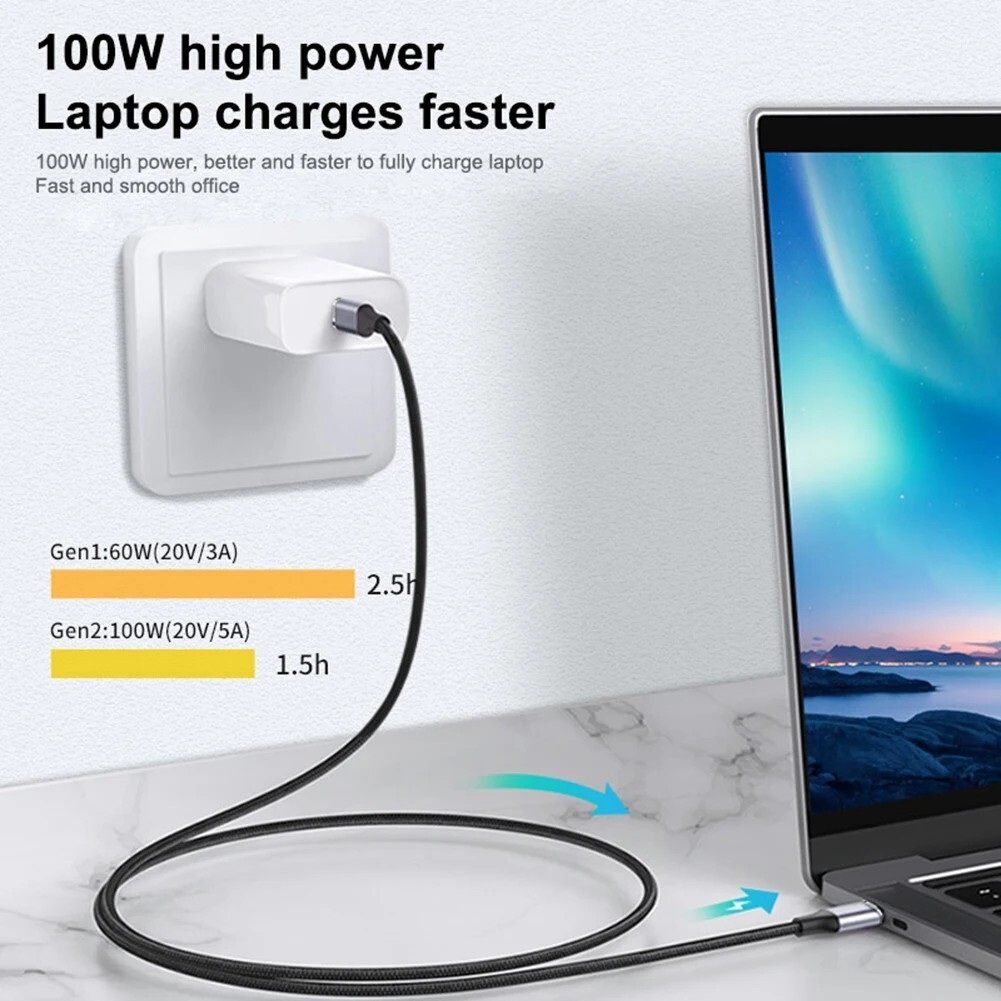 2PACK 1meter USB-C to USB-C 3.2 Gen2 Type-C Charger Data Cable PD 100W 5A 10Gbps