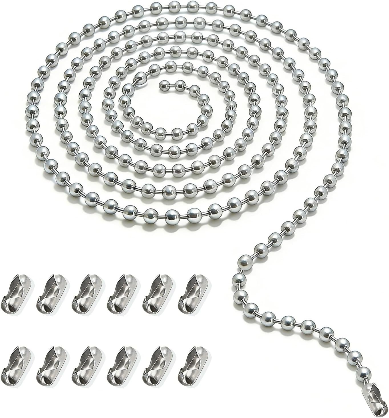 Ceiling Fan Pull Chain Extension, 120 in Ball Chain with 12 Connetors