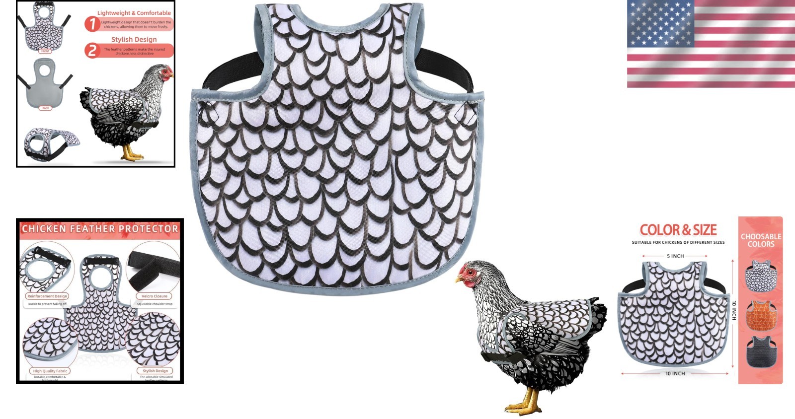 Machine Washable Large Chicken Saddle - Cute Protector for Hen Feather Recovery