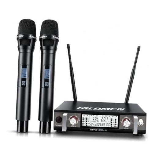 Wireless Microphone System, UHF Dual Channel Handheld Mic Set with 2 Metal