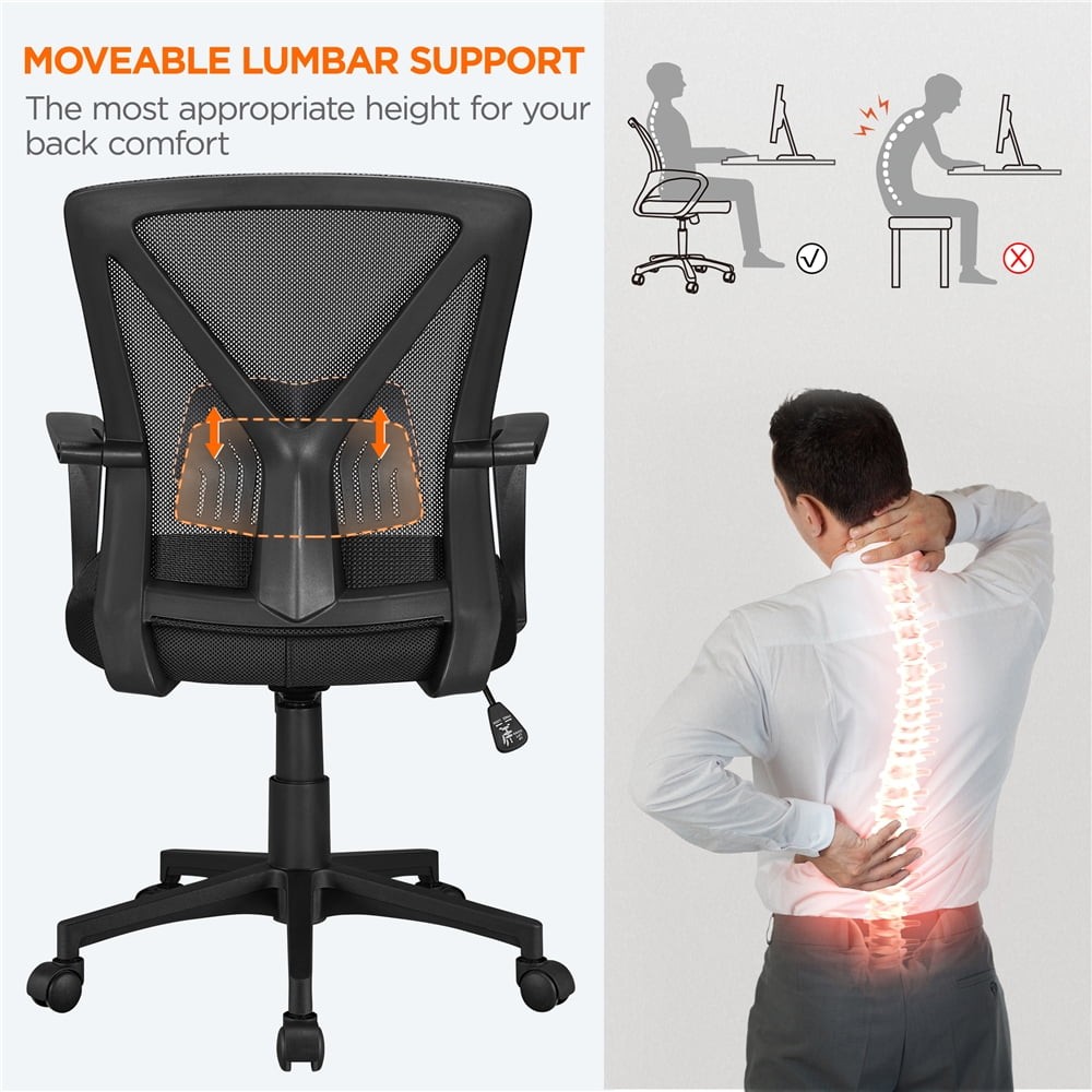 Adjustable Mesh Office Chair Mid Back W/ Wheels Black