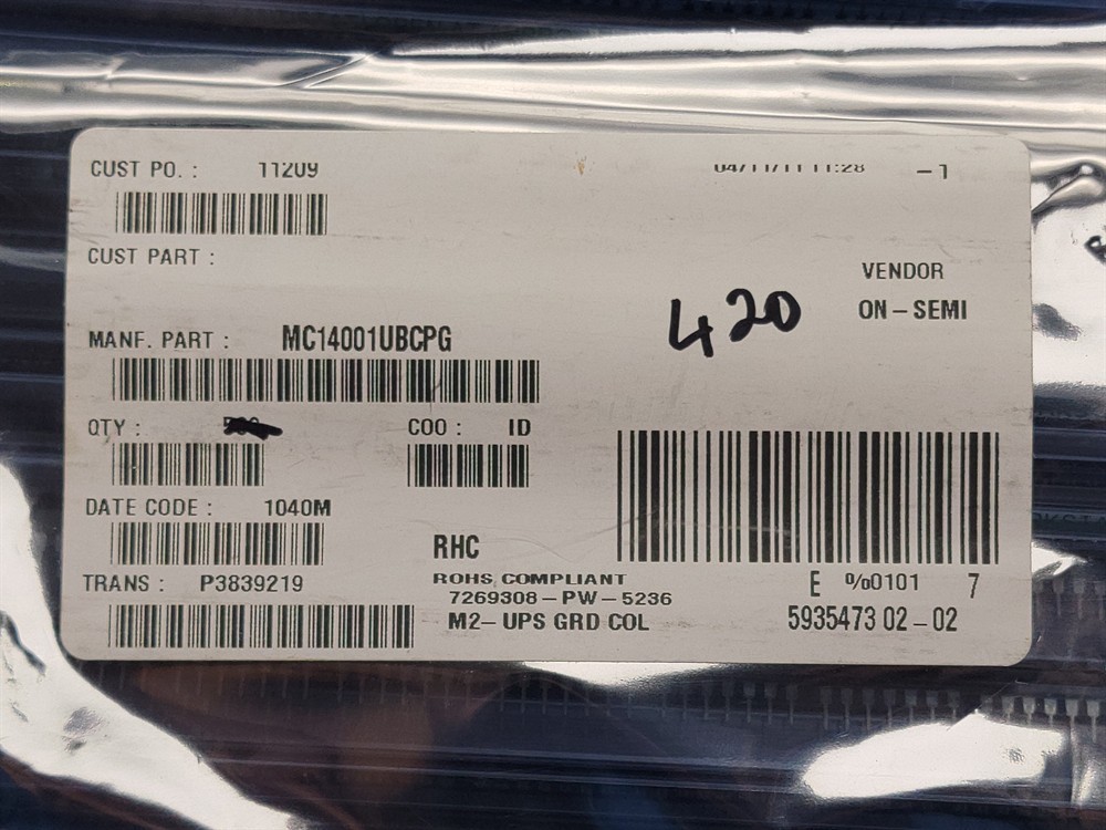 New (25pcs) MC14001UBCPG ONSEMI IC Logic