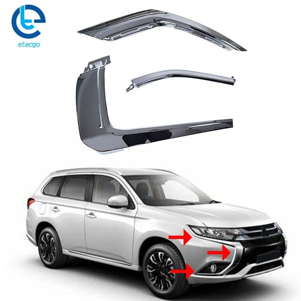 Front bumper 3PCS RH Side Chrome Trim Set For 2016-2020 Mitsubishi Outlander