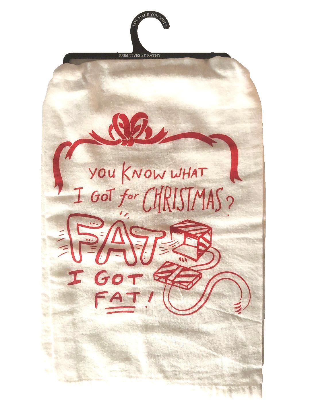 PBK Kitchen Hanging Dish Towel Fat For Christmas New White 28x18 Cotton