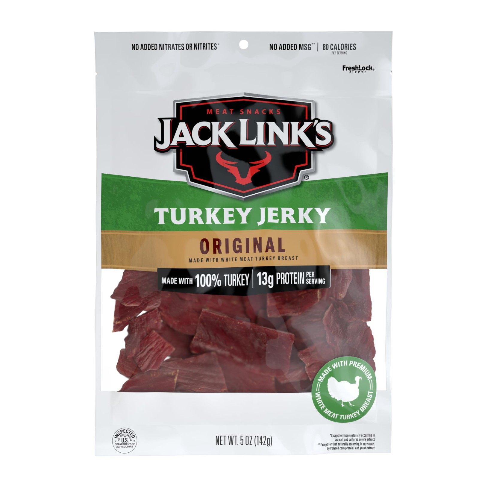 Turkey Jerky Snack - 13g Protein, Keto Friendly, Ready to Eat, 5 Oz. Bag