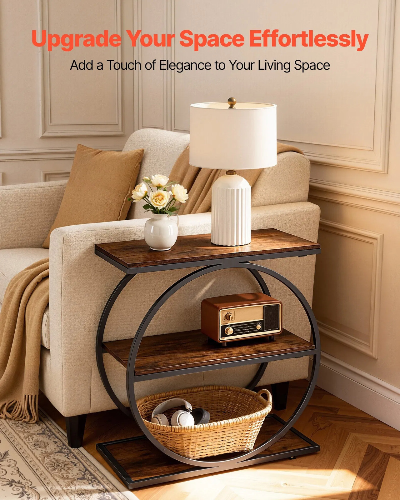 End Table, 3-Tier Narrow Side Table with Open Storage Shelves, Modern Nightstand