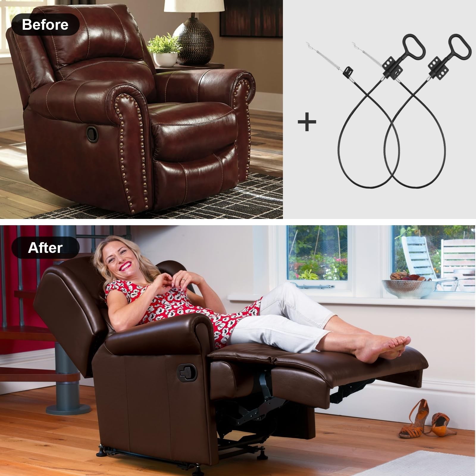 YEYETUO Sofa Recliner Cables, 2PCS Release Cables Replacement D Ring Pull Handle