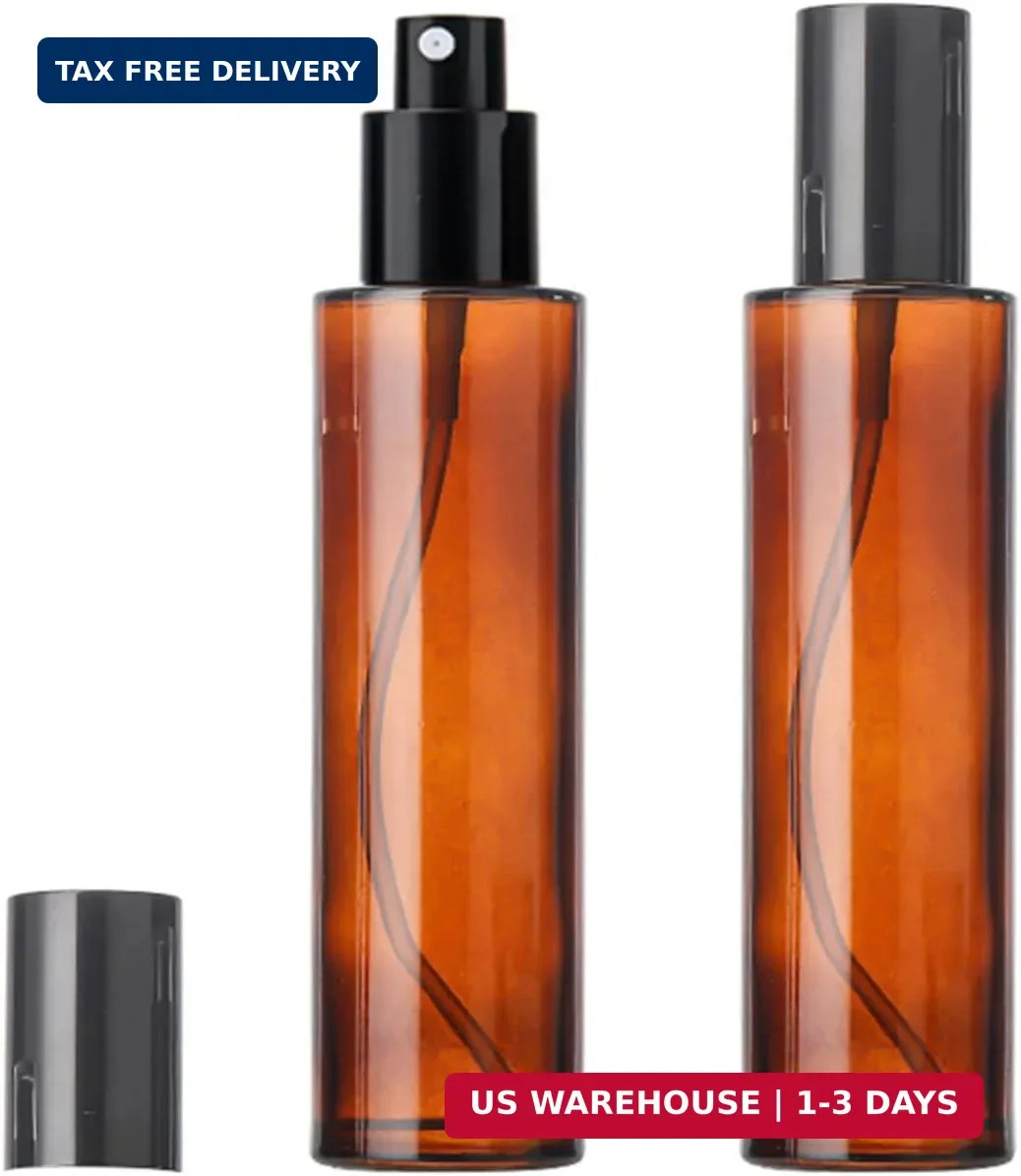 2PCS 100ml/3.3oz Empty Amber Glass Spray Bottles Refillable Fine Mist Cosmetic M