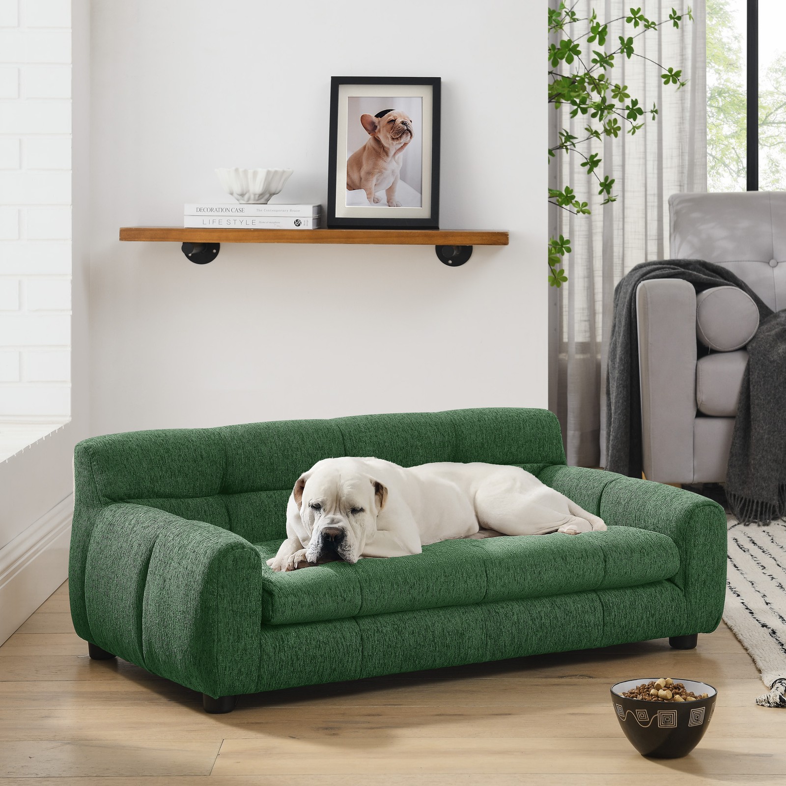 Soft Comfortable Pet Sofa Backrest Armrests Suitable for Small Medium Dogs Green