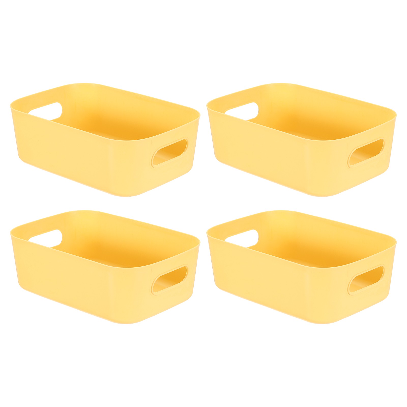 4 Pack Yellow Plastic Storage Bins with Handles 8.5 x 5.7 x 2.8 Inch