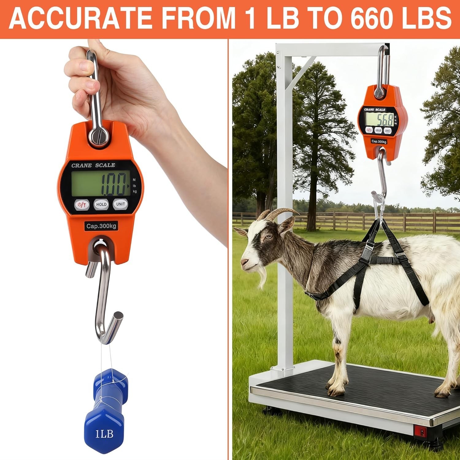 660lb/300kg Digital Crane Scale - Compact LCD Handheld Hanging Scale for Gara...