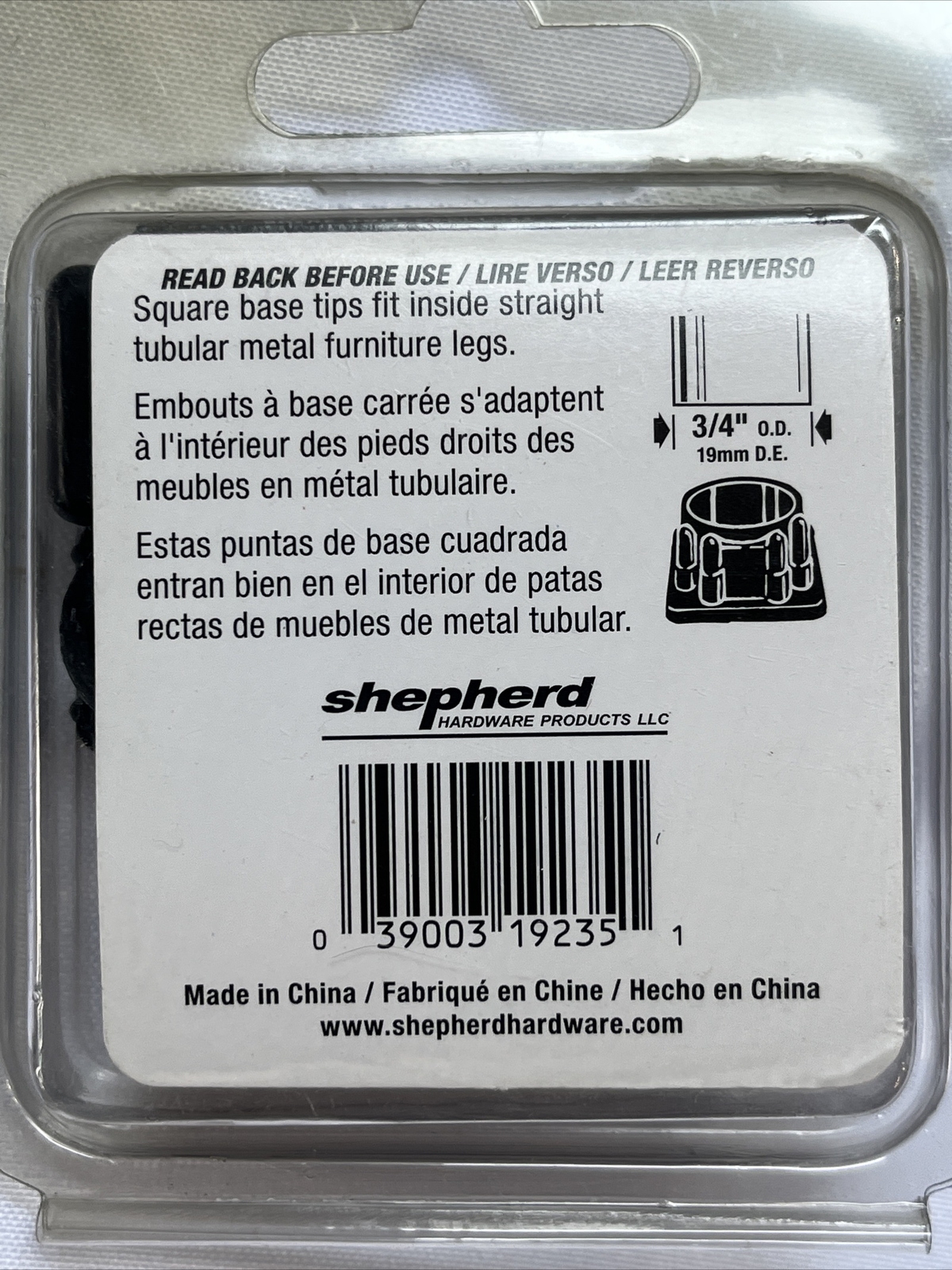 Shepherd Hardware 3/4" Square Plastic Inside Tips 19235 Black 4 Pack