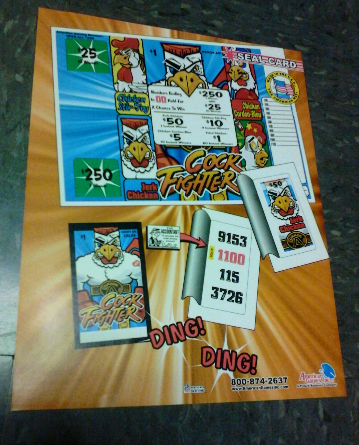 American Games COCK FIGHTER SEAL CARD flyer- good original