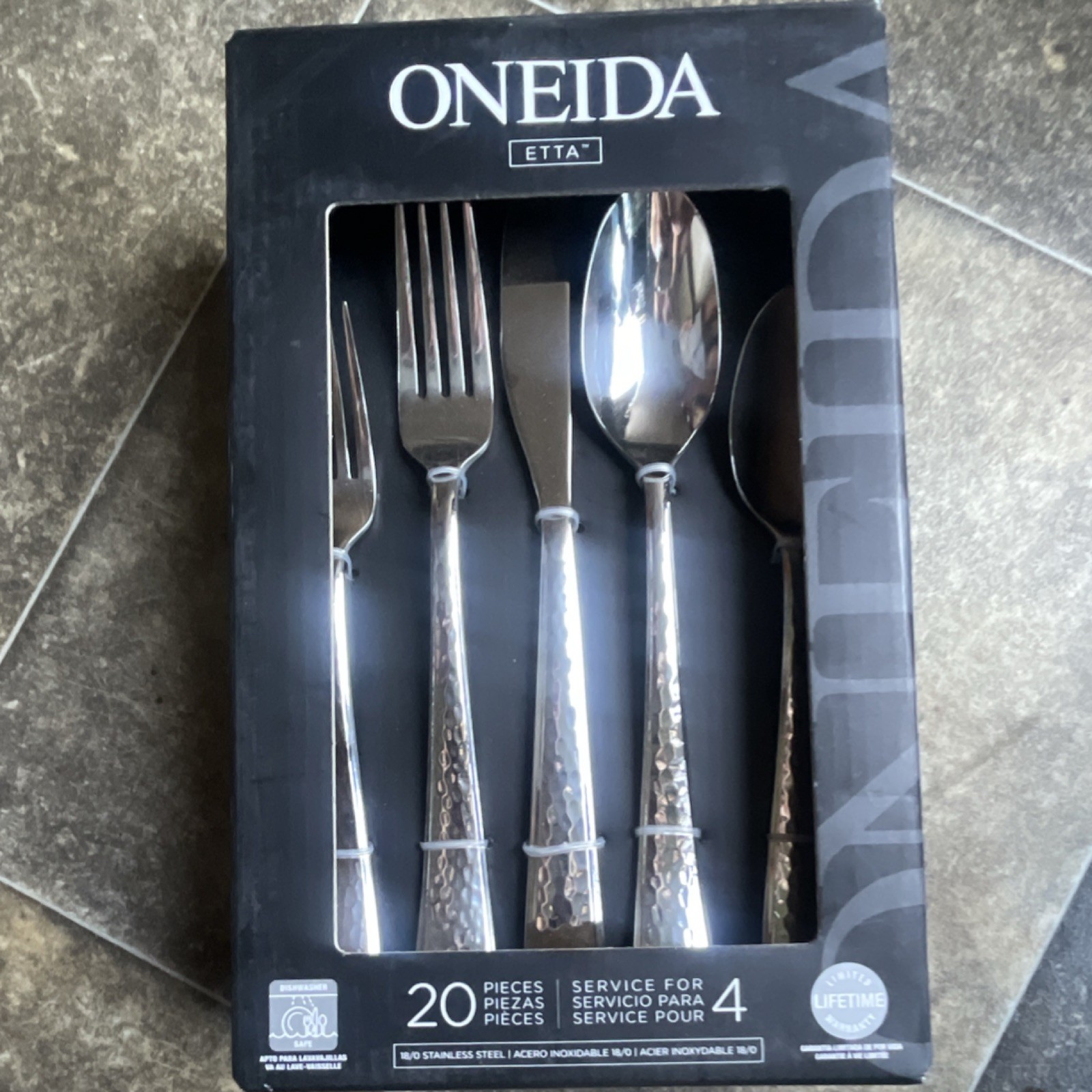 Oneida Etta 20pc Stainless Steel Flatware Set for 4 Hammered Dishwasher Safe