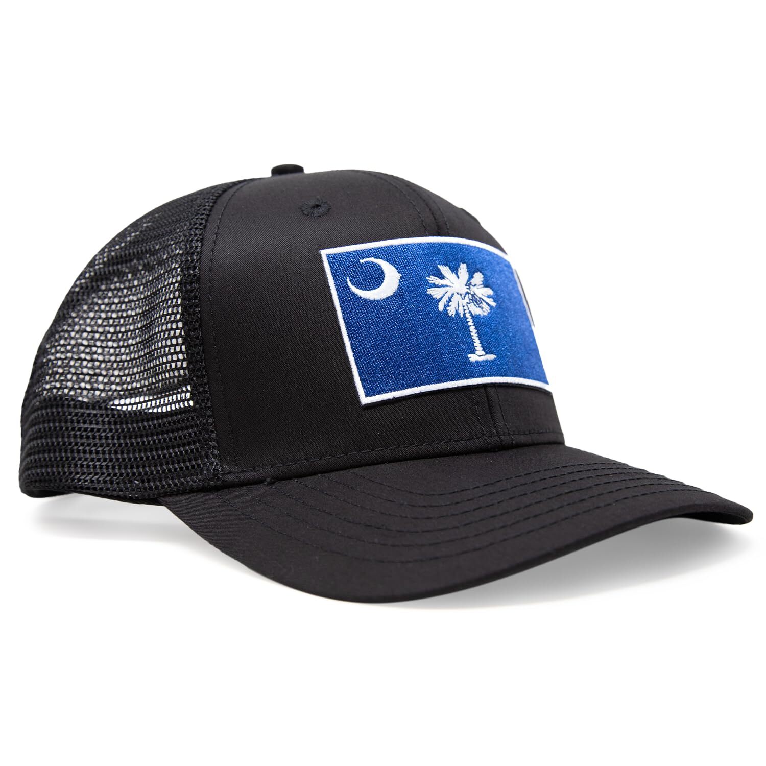 South Carolina Hat Flag Palmetto Snapback Trucker Baseball Cap (All Black)