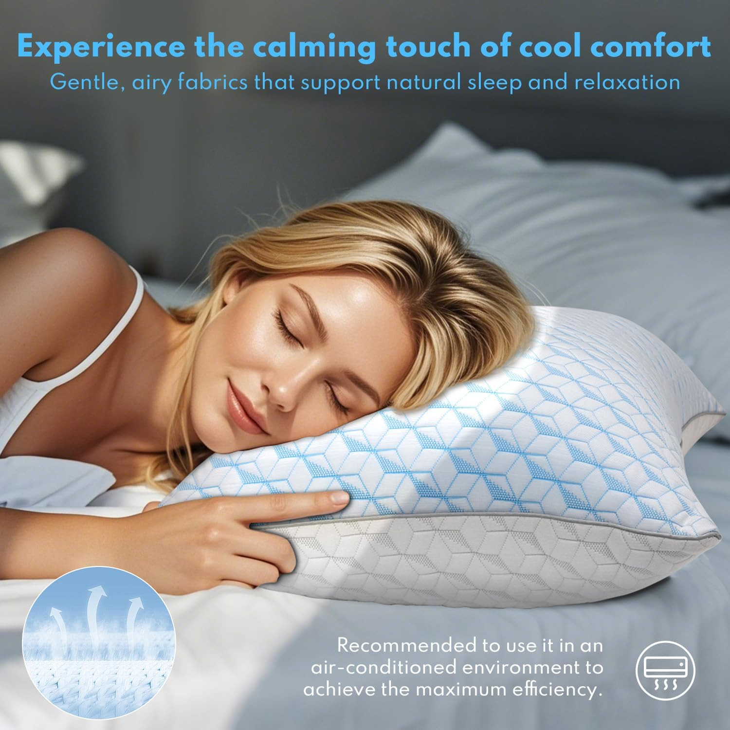 Bed Pillows Queen Size for Sleeping - Breathable Cooling Down Alternative Soft P