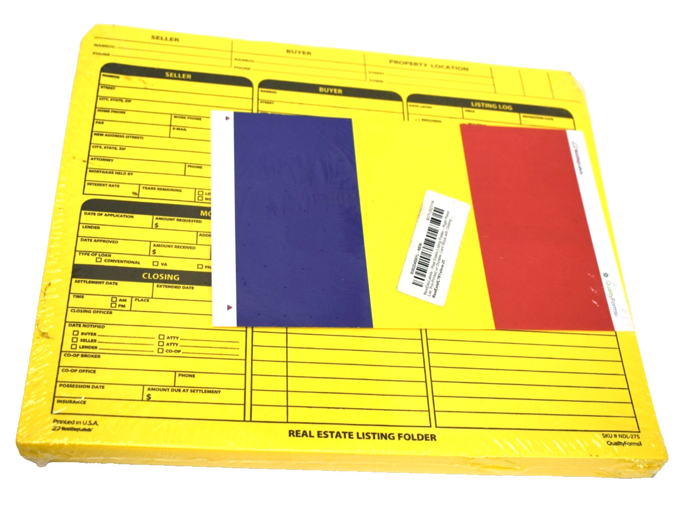 Next Day Labels Real Estate Listing Folder Right Panel List Yellow Lot of 25