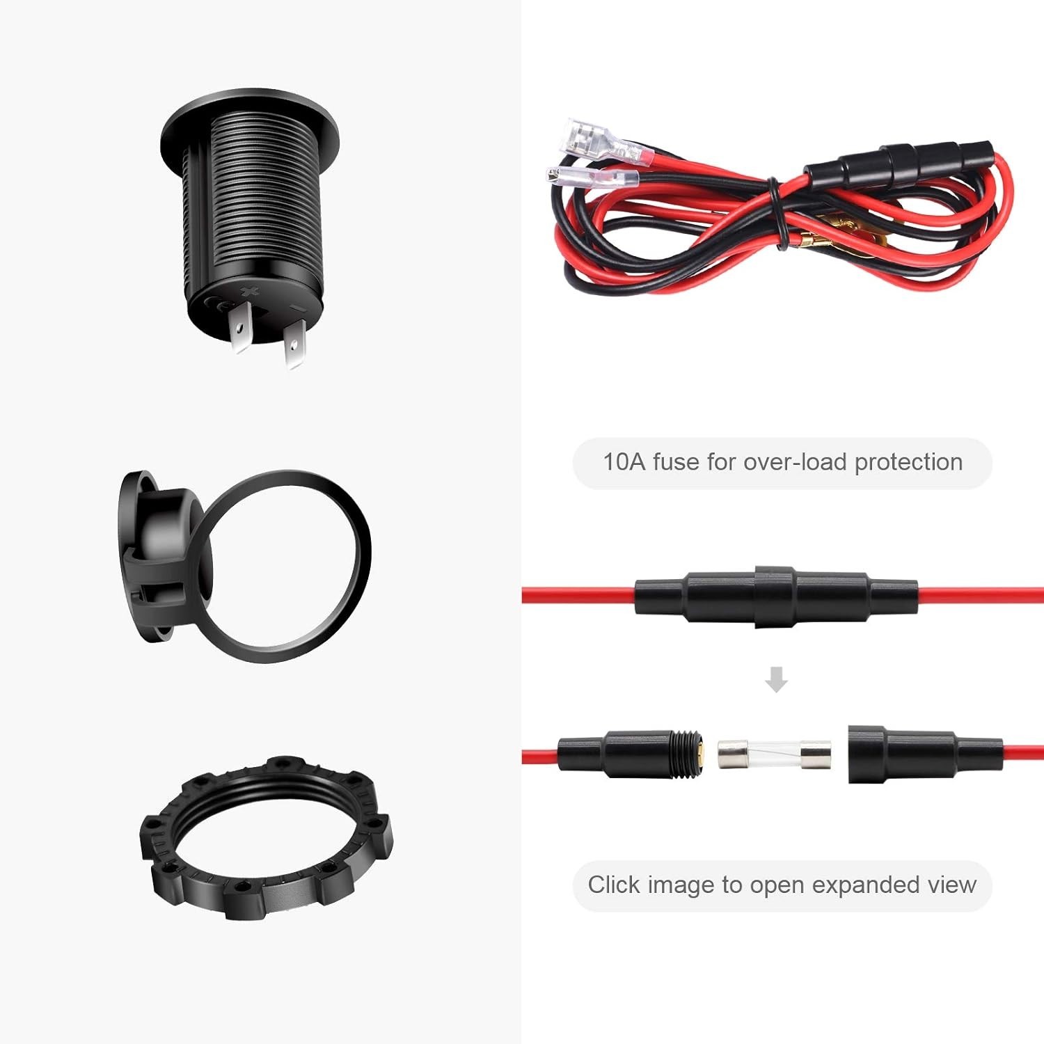 Versatile 12V Waterproof Power Outlet Socket with Long Wire & Installation Kit