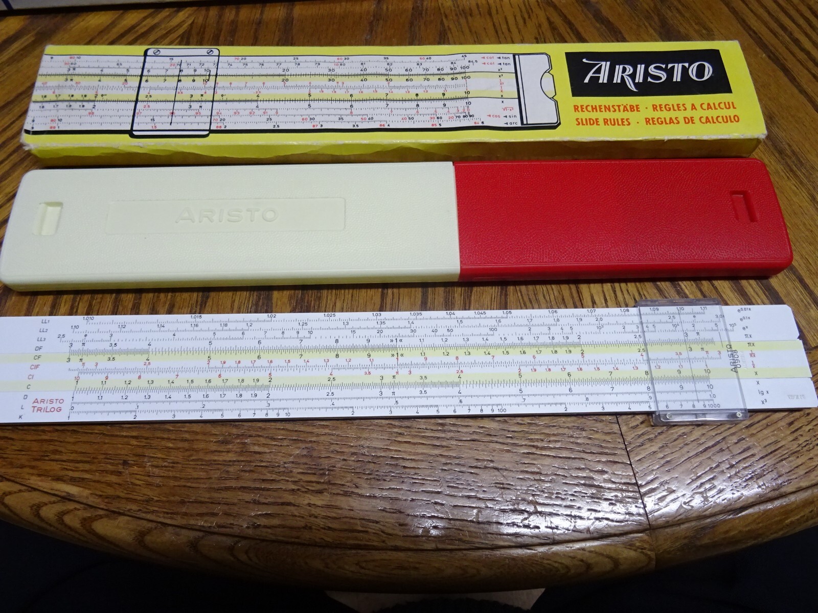 ARISTO No. 0908 TRI-LOG SLIDE RULE WITH CASE AND BOX