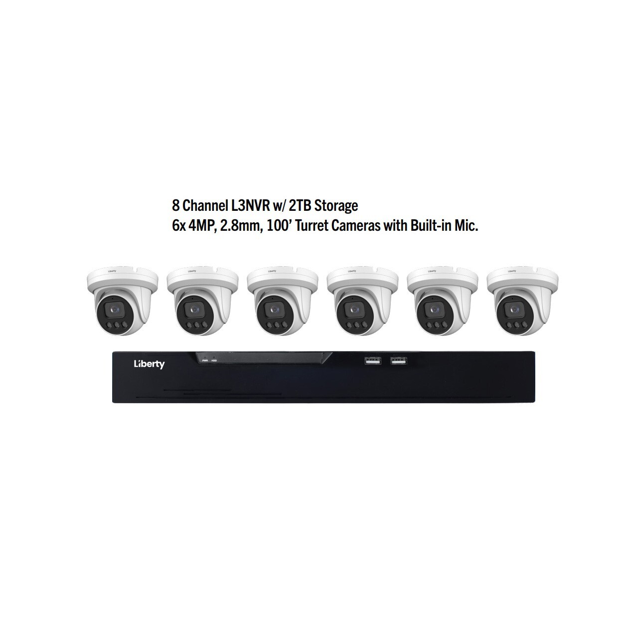 Liberty L3NVR8KIT6C 8 Channel L3NVR with 2TB Storage 6x4MP, 100' Turret Cameras