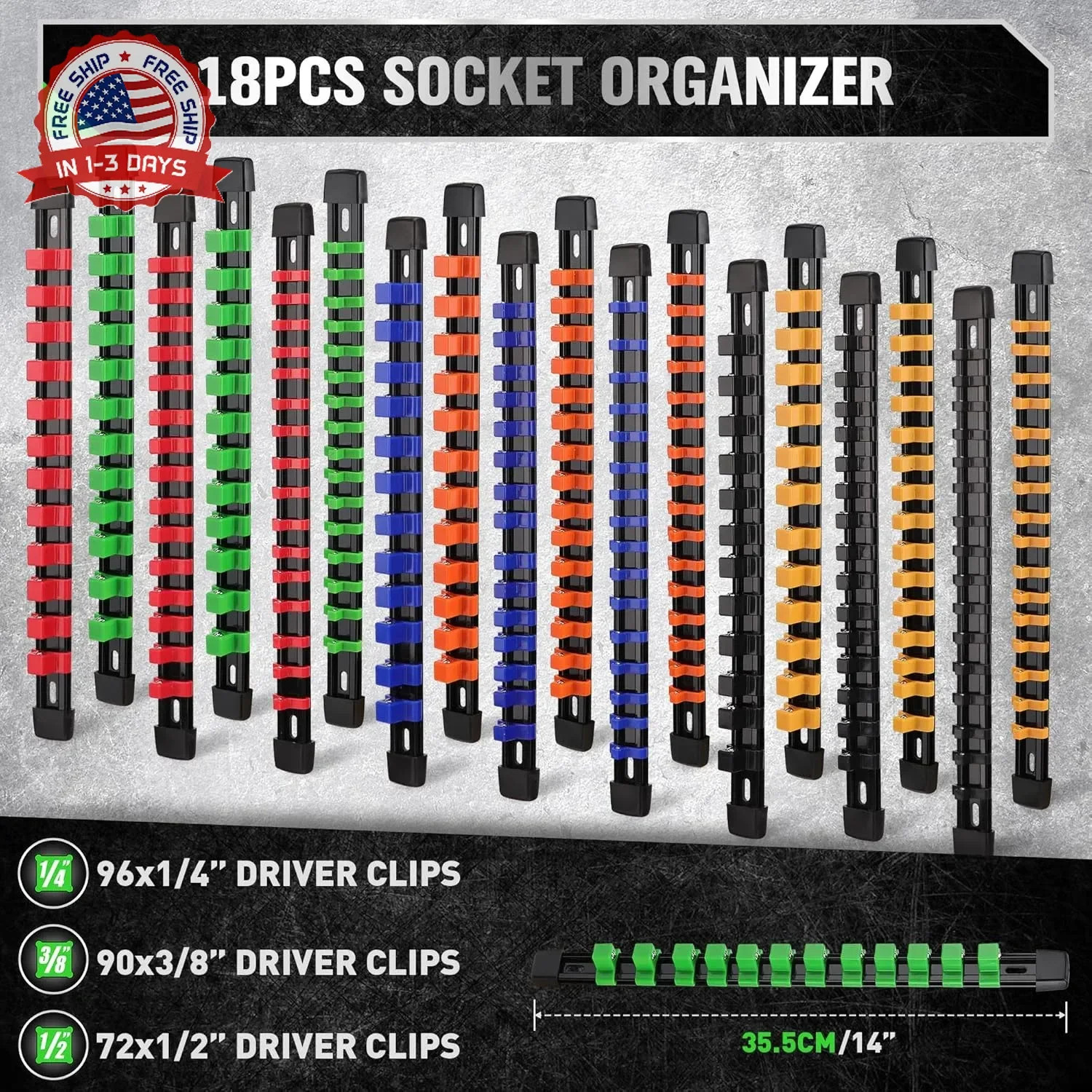Socket Organizer Set 238 Clips Heavy Duty ABS Plastic Tool Box Drawer