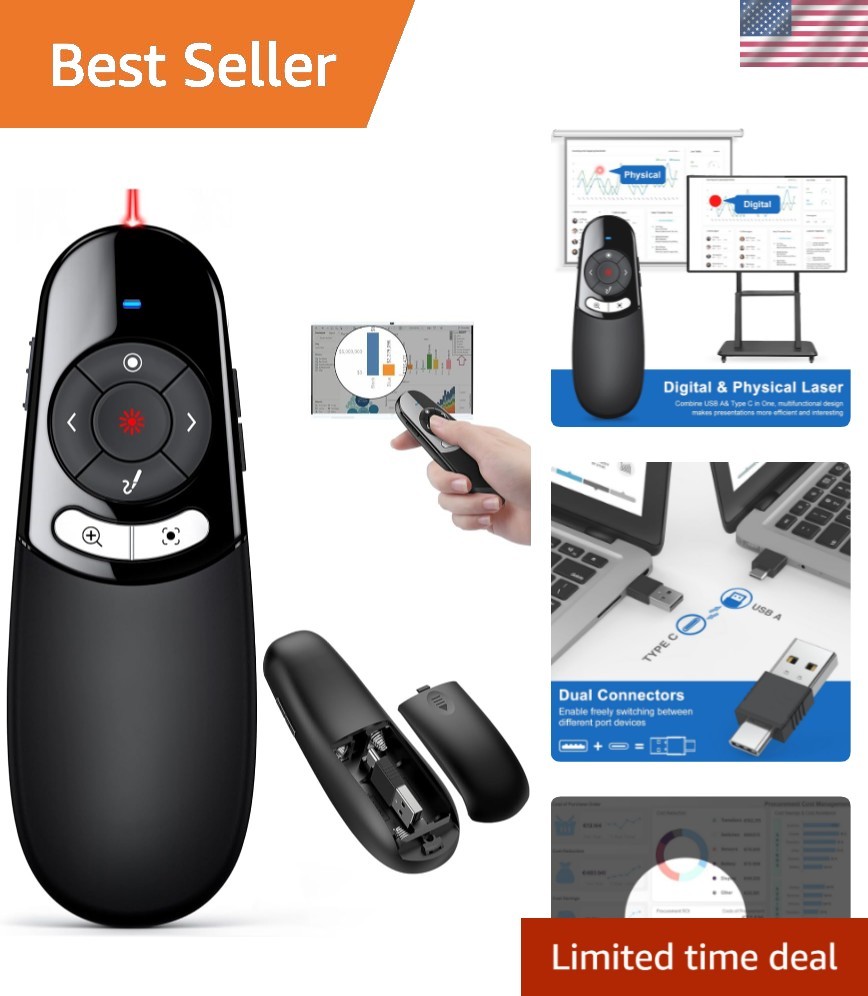 Versatile Wireless Presenter Remote for PowerPoint - USB A/C | 164 ft Range