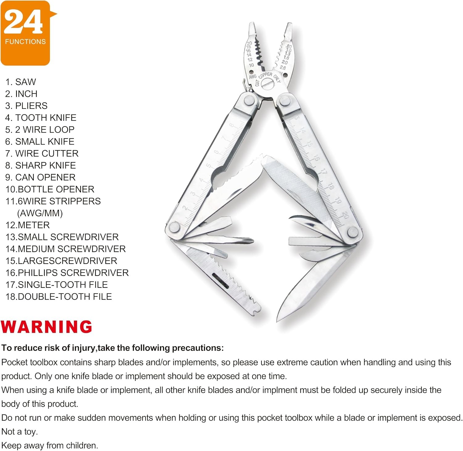 Plb024 Stainless Steel Multi-Function Plier. 24 Functions With Saw