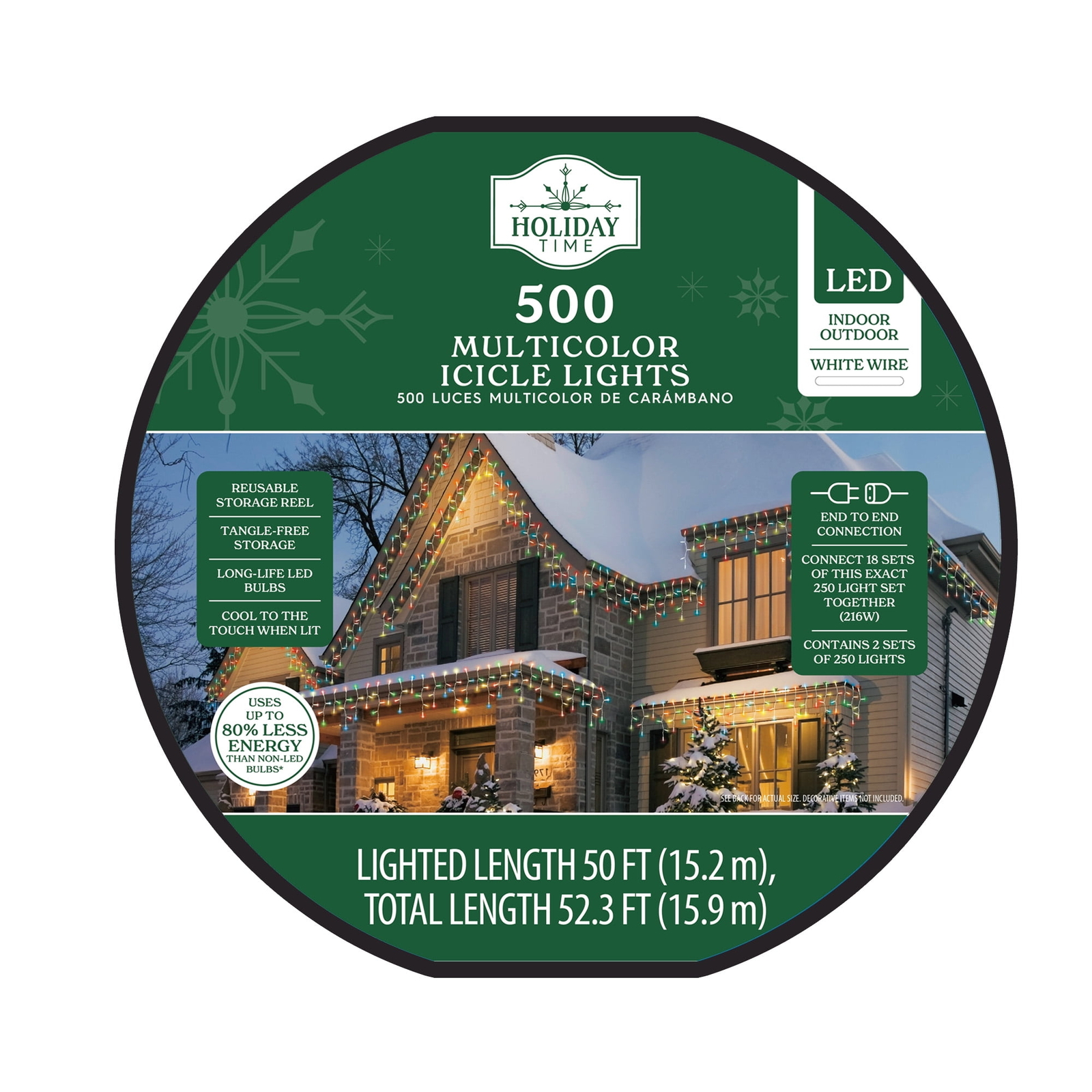 Holiday Time 500-Count Multicolor LED Icicle Lights with White Wire