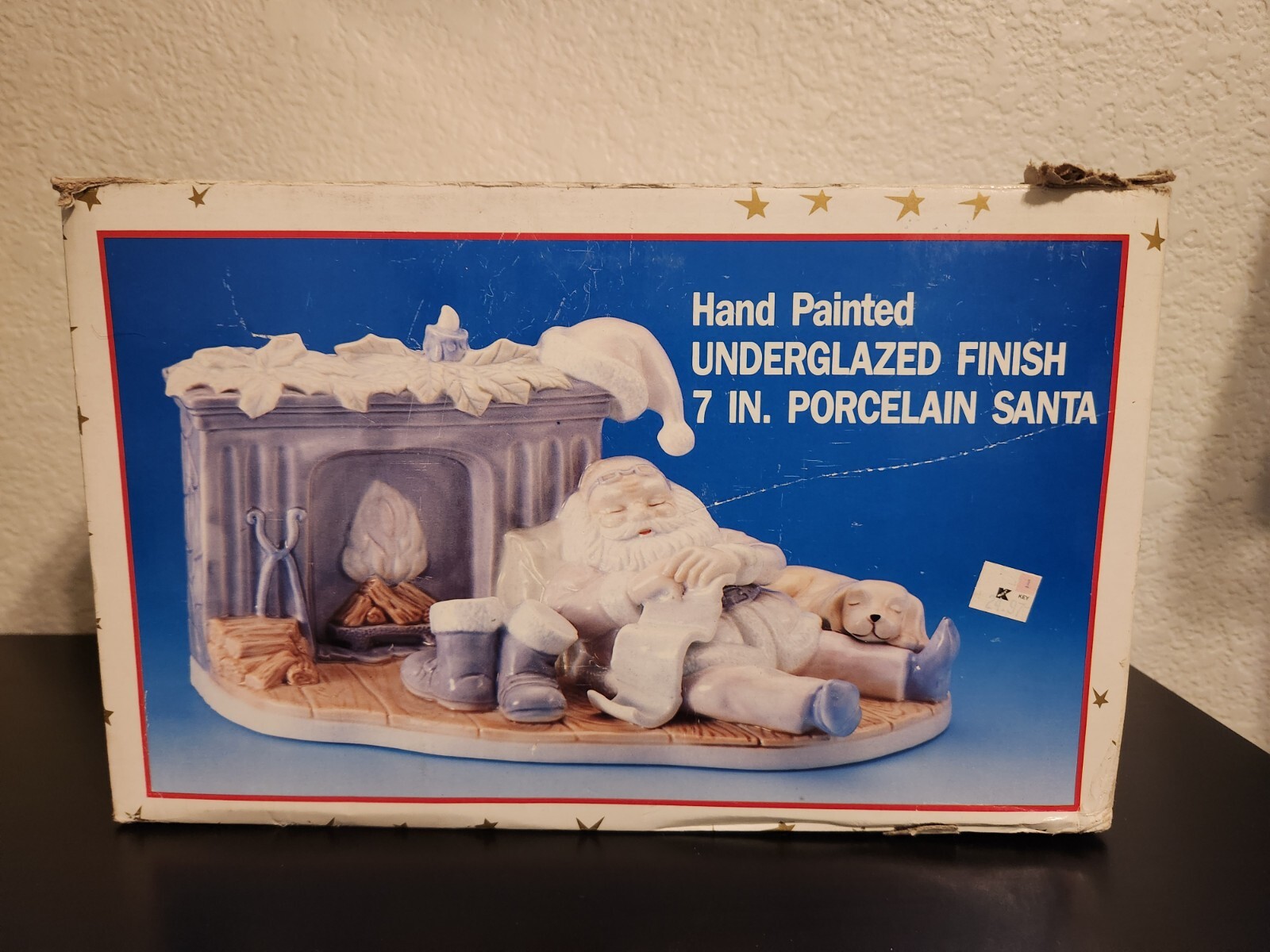 Porcelain Santa Claus Sleeping By The W/ Dog Chimney Figurine Vintage K-Mart