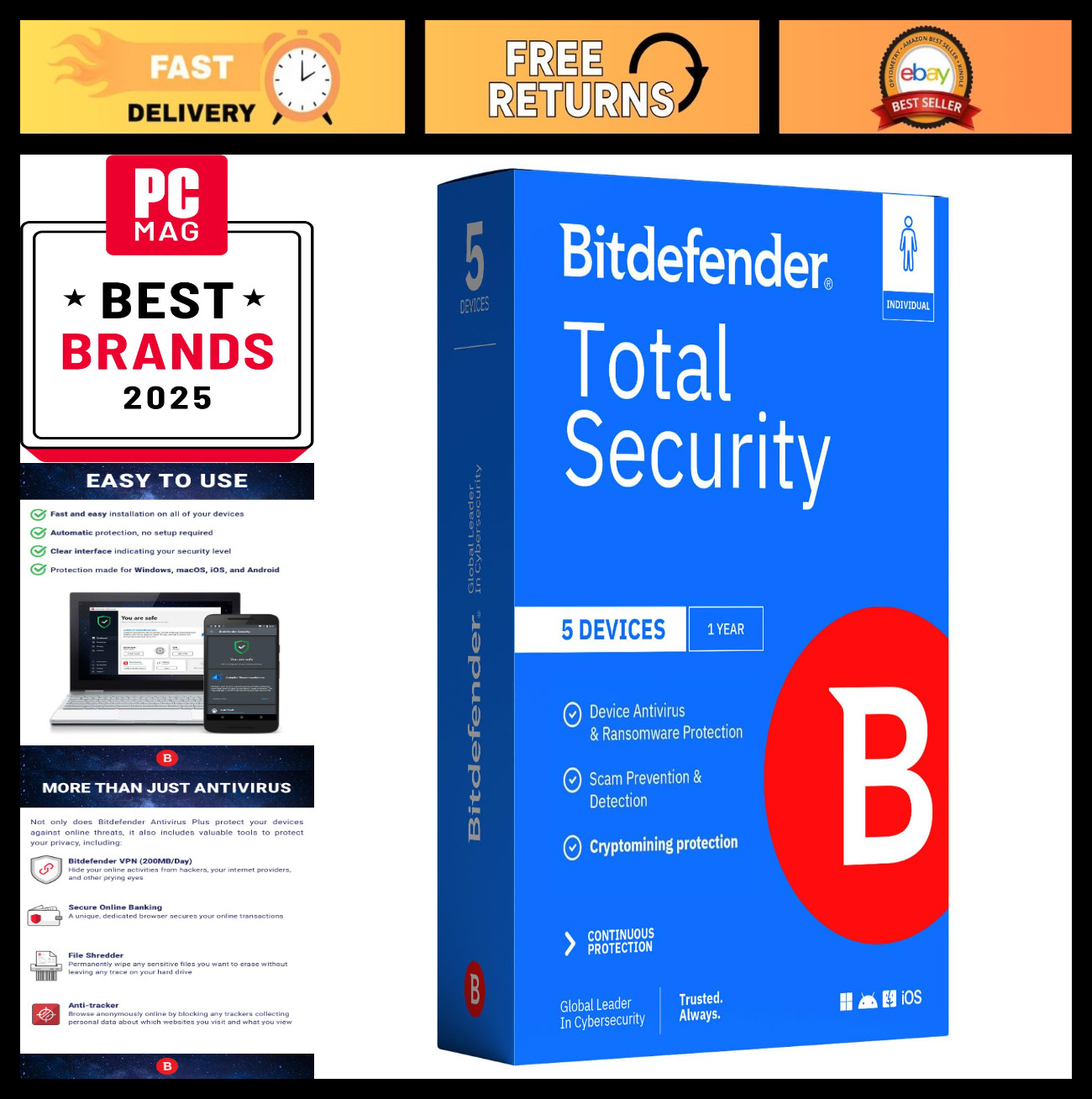 Complete Antivirus & Internet Security Suite - 5 Devices, 1 Year, PC/Mac, Activa