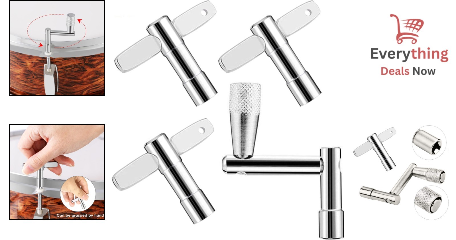 3-Pack Chrome-Plated Drum Keys with Continuous Motion Speed Tuner for All Drums