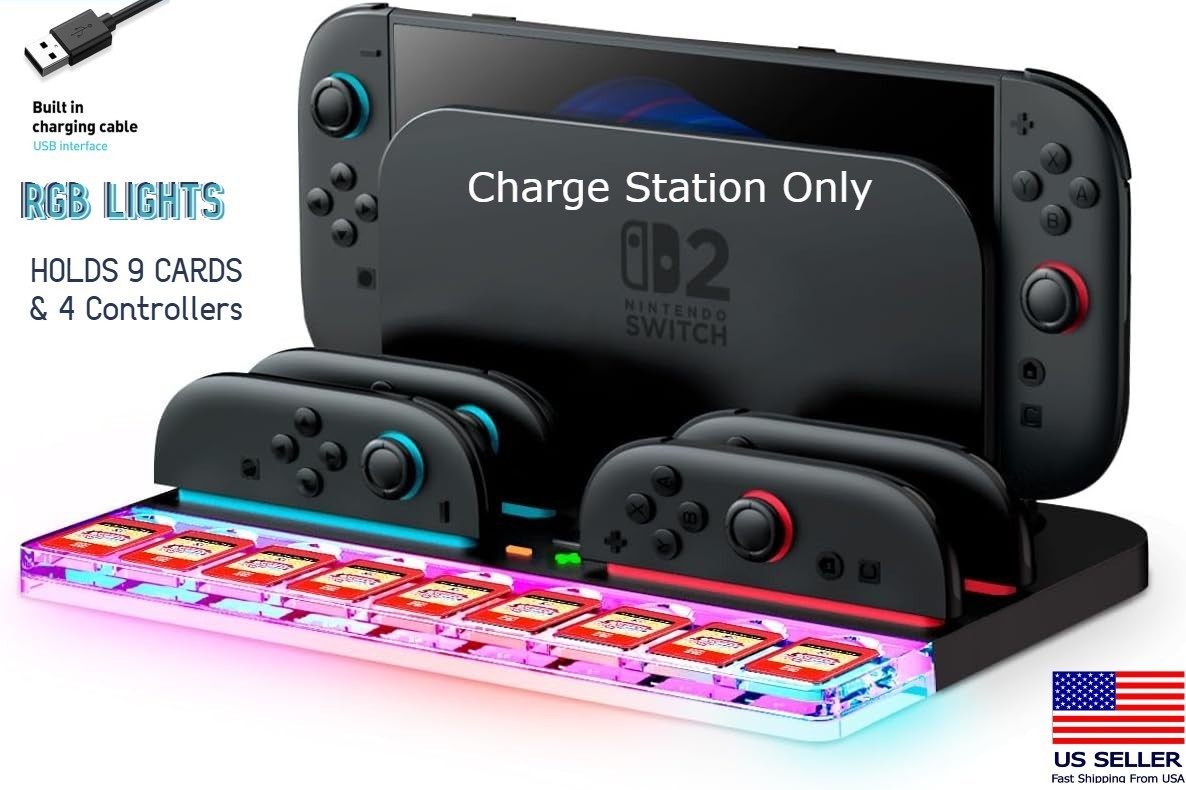 Switch 2 Charging Dock for Nintendo Switch 4 Joy-Cons Charger RGB Dock Station