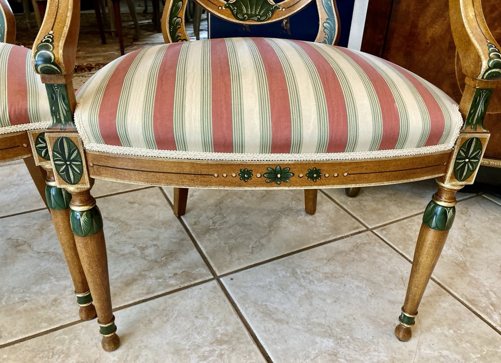 SET 7 Hepplewhite Polychrome Painted Dining Chairs