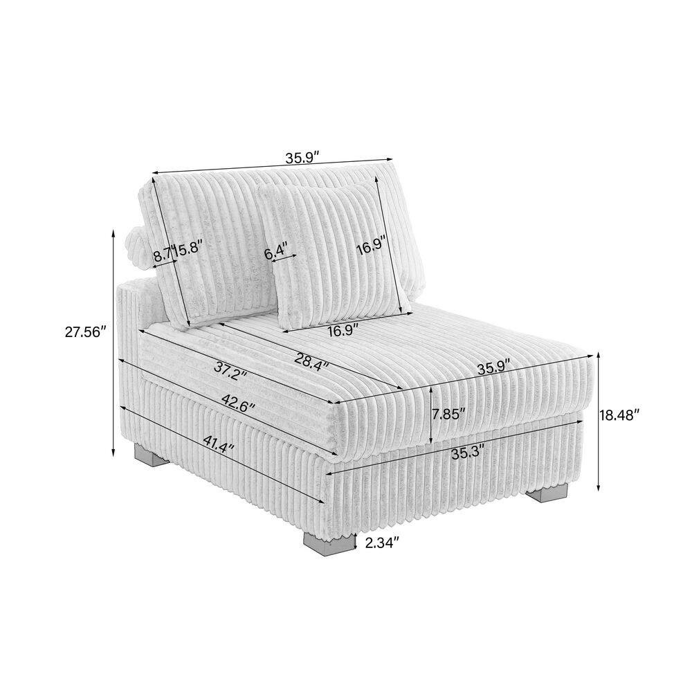 35.9 In. Armless Faux Rabbit Fur Polyester Rectangle Sectional Center 1-Seat Sof