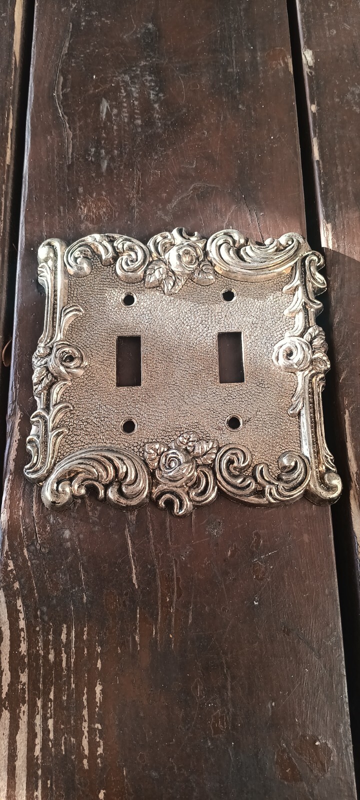 VTG Brass Rose Floral Design American Tack & Hardware Double Light Switch Cover