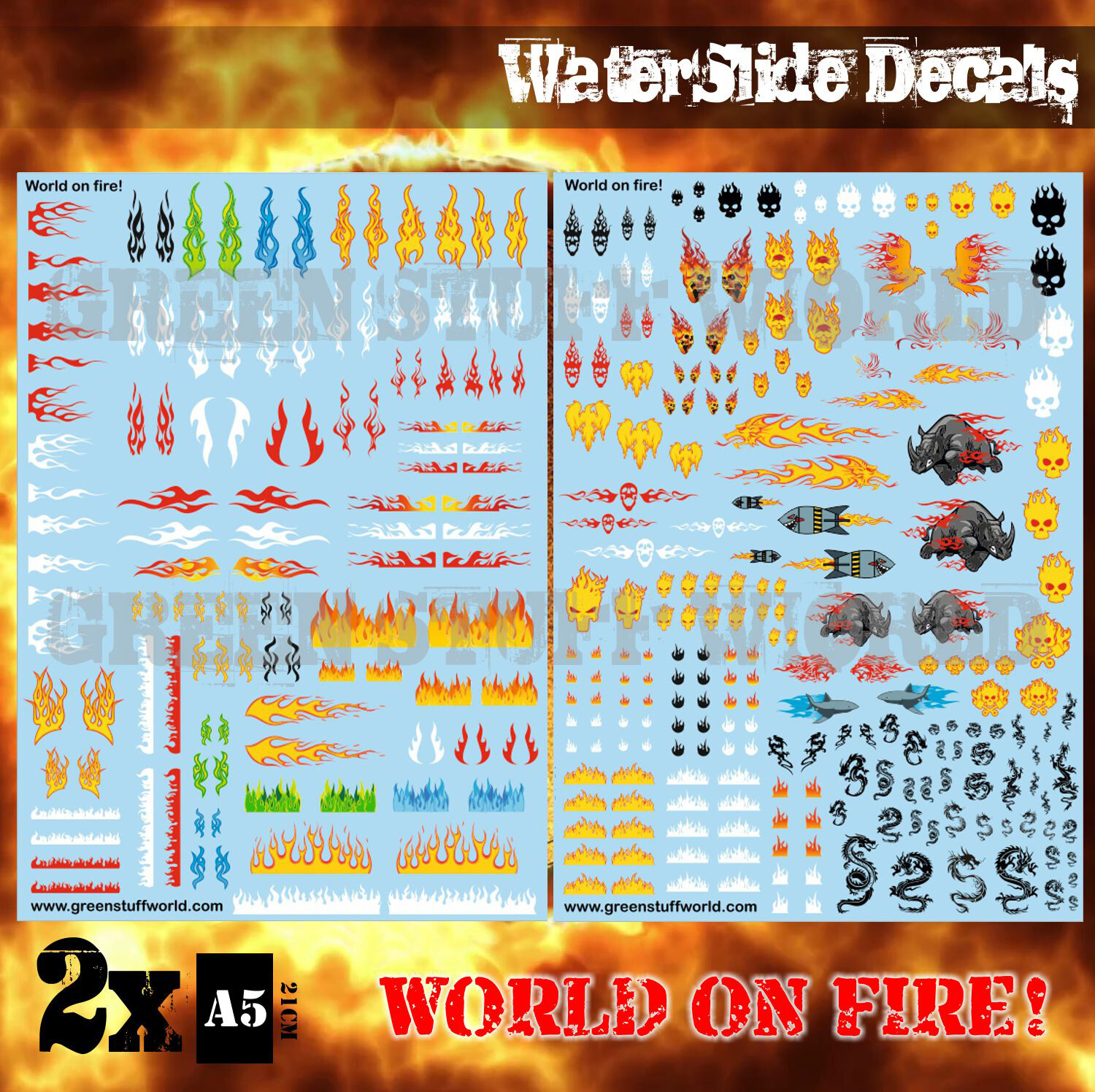 Waterslide Decals - World on fire - Hobby Stickers Diorama