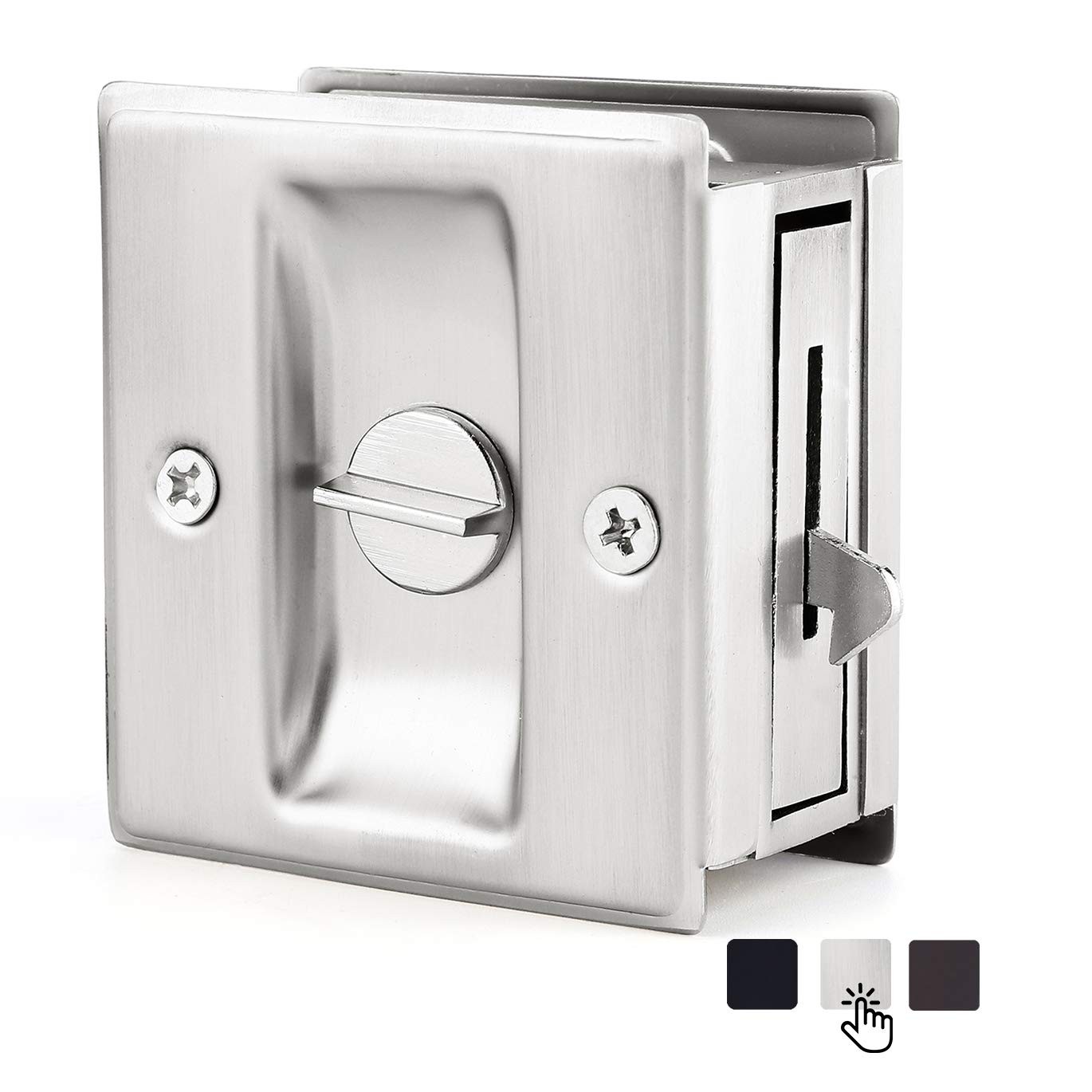 HOMOTEK Privacy Pocket Door Lock Hardware with Pull - 1 Pack, Brushed Nickel