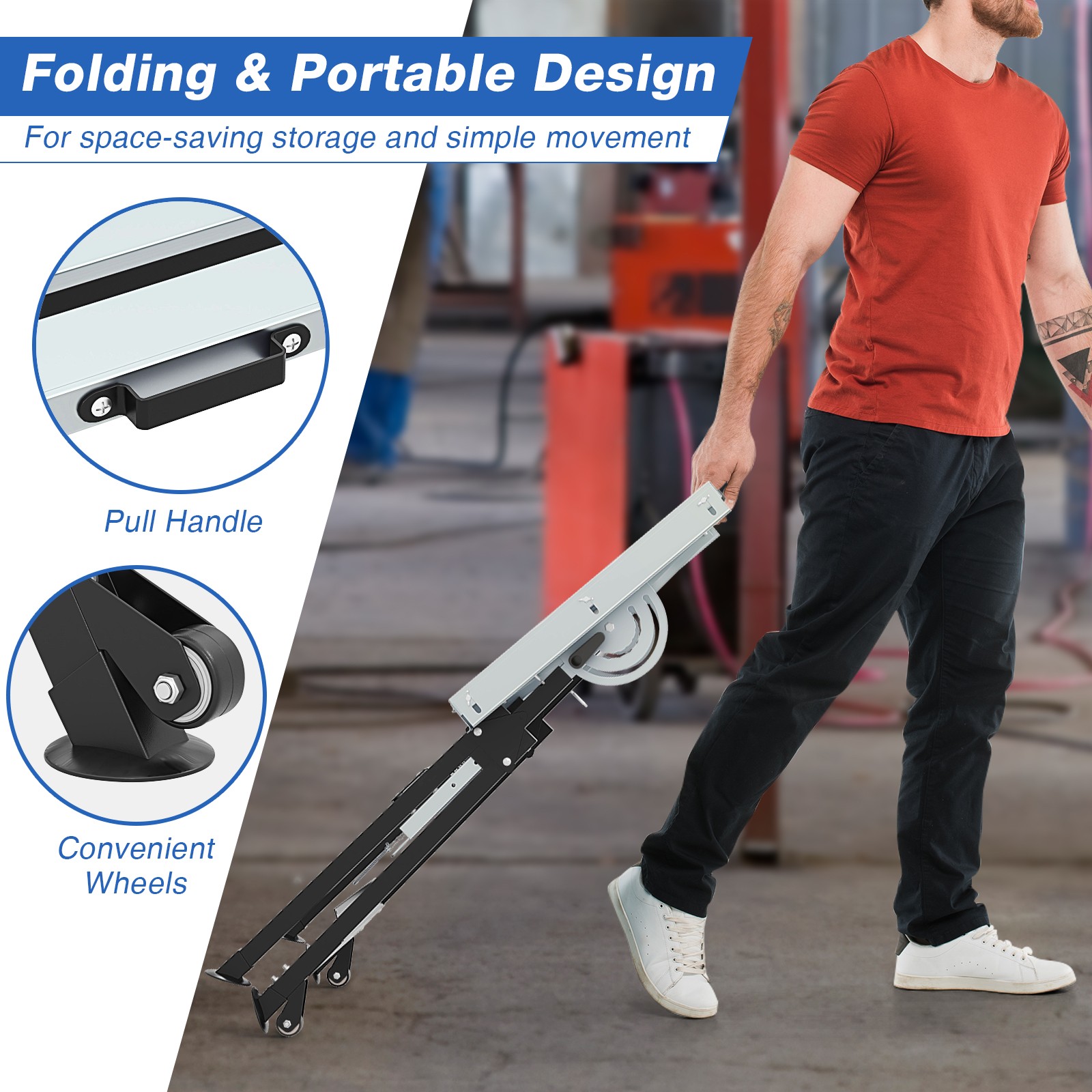 Folding Welding Table w/Tabletop 2 Fixed Wheels 4-Level Height 5 Tilting Angles
