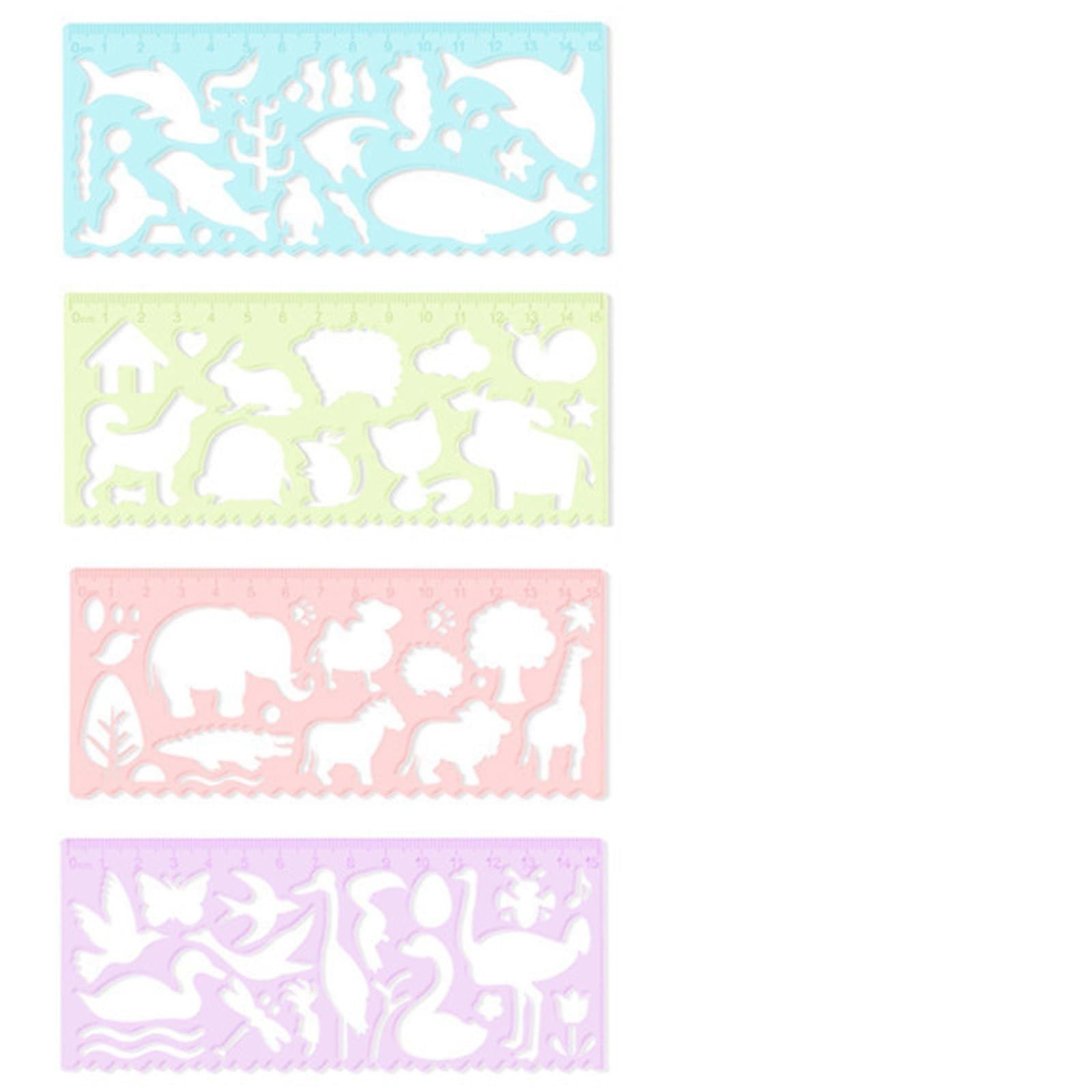 4 Multifunctional rulers with Various Cute Patterns, Creative Student Station...