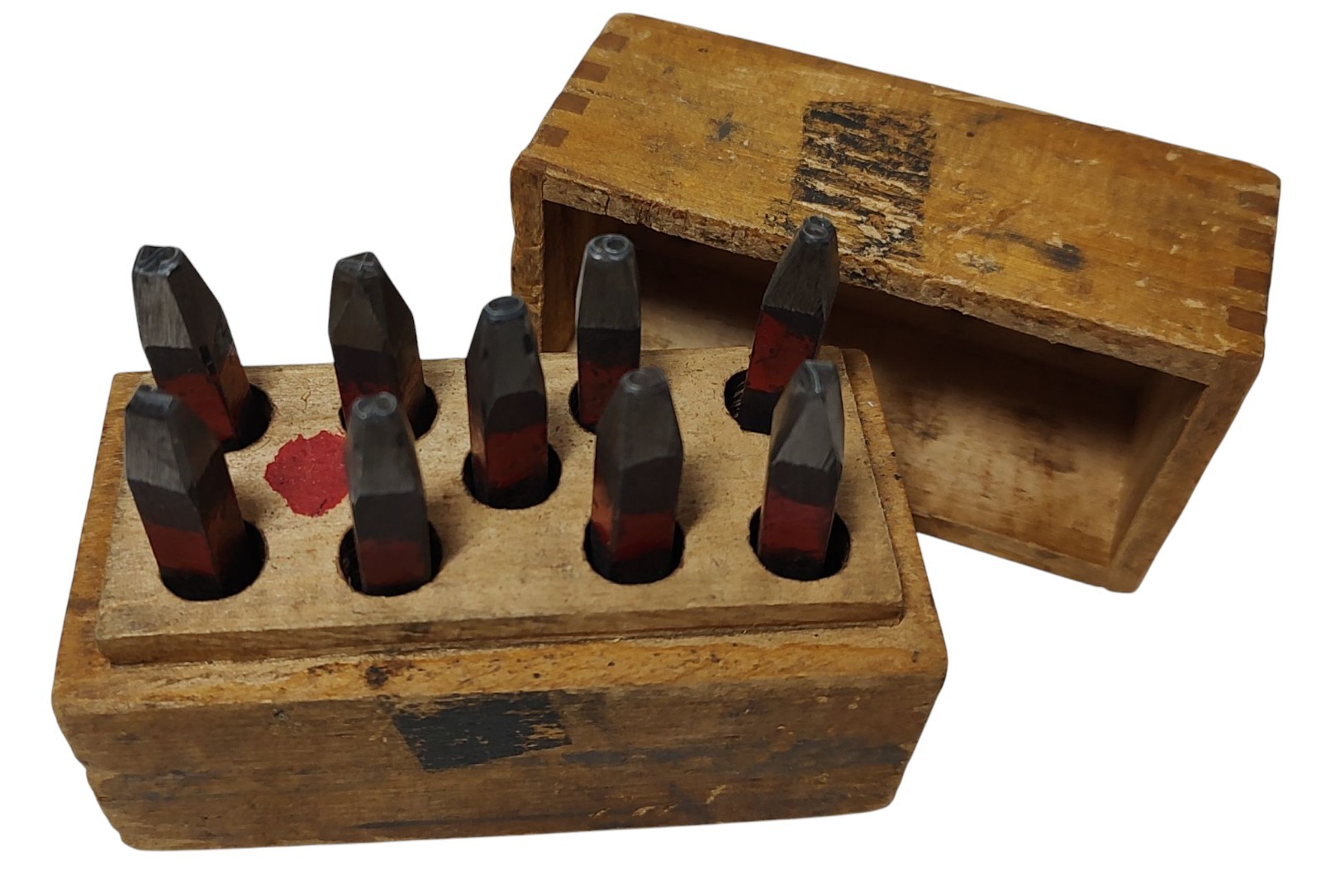 Number Metal Punch Stamp Set  Wooden Box Nine Pieces Universal Steel Bearing Co