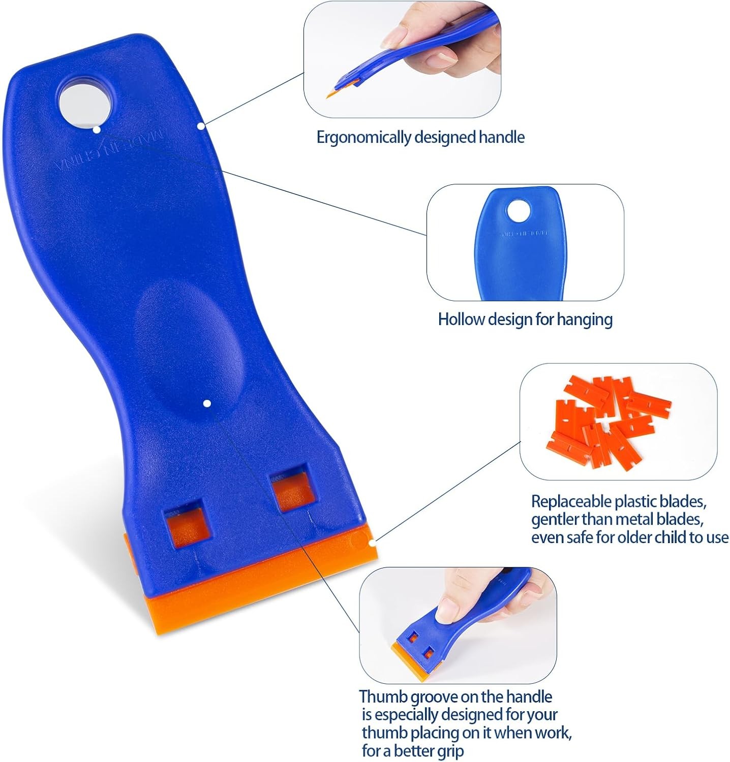 Plastic Blade Scraper Tool 6 PcsScraper with 60 Pcs Plastic Blades Cleaning