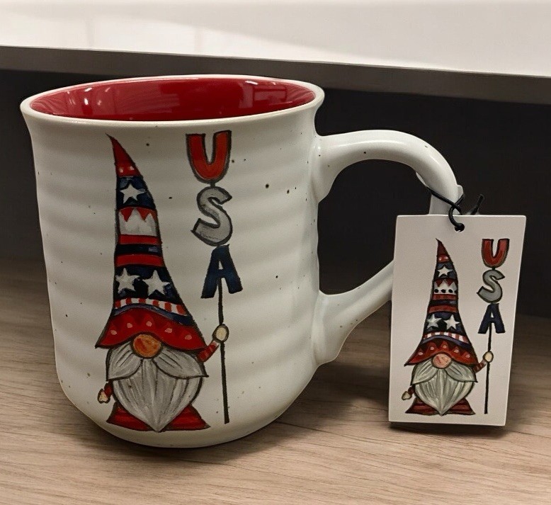 Sheffield Home Gnome Patriotic USA 4th Of July Coffee Mug Red White & Blue NWT